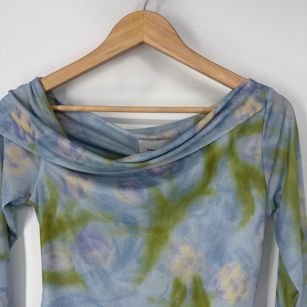 REFORMATION Elio Knit Top Floral Off The Shoulder Sheer Mesh Long Sleeve Blouse - Picture 6 of 10